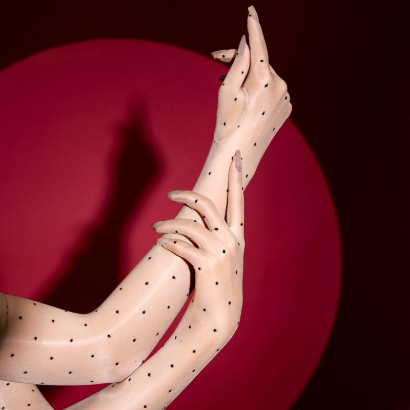 Polka Dots 3D Aurora Oil Shiny Silky Transparent Gloves Women Sexy Five Fingers Elbow Long Gloves For Pole Dance Nightclub Party