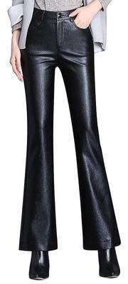 Syvent Large PU Leather Flare Stretch Faux Flattering Bell Synthetic J358 Women's Pants, Leather, Waterproof, Legs, Bottoms, Leather,