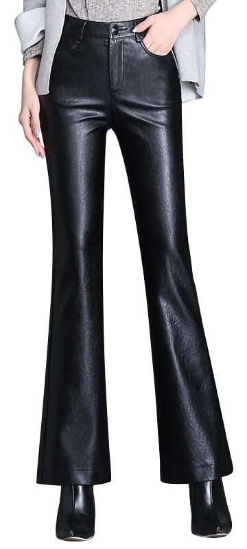 Syvent Large PU Leather Flare Stretch Faux Flattering Bell Synthetic J358 Women's Pants, Leather, Waterproof, Legs, Bottoms, Leather,