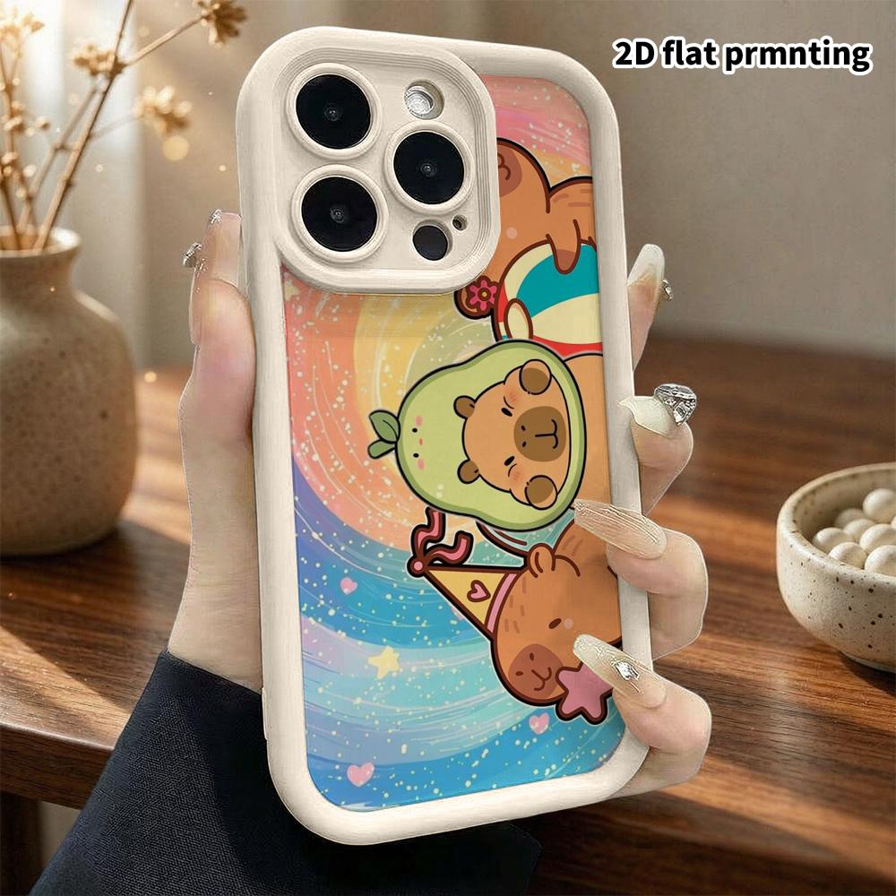 Phone case: 2D flat, suitable for iPhone 18 17 16 15 14 13 Pro protective case, three capybaras, perfect Christmas and Halloween holiday gift