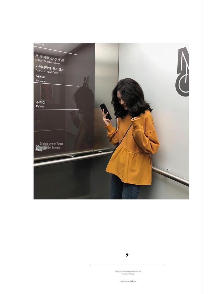 2024 Autumn Korean Style Loose Slimming Student Casual Thin Solid Color Women's Sweatshirt