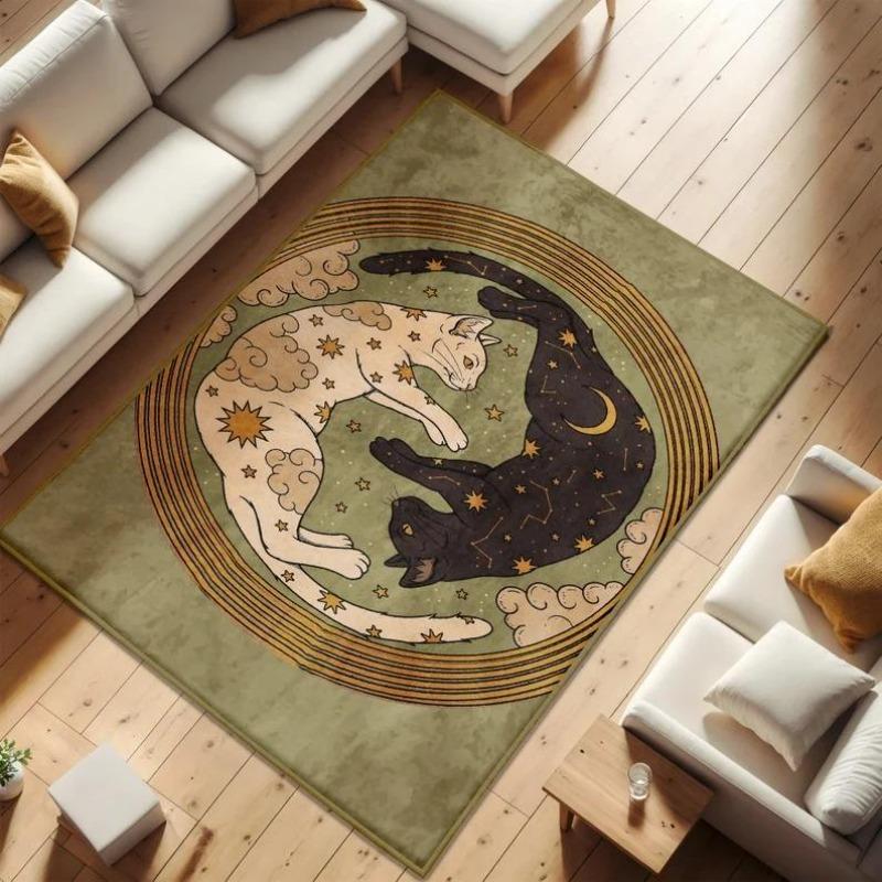 

Yin Yang Cat Carpet Black and White Cat Large Carpet Bohemian Style Cat Door Mat Home Decoration Gift for Cat Lovers 40x60cm