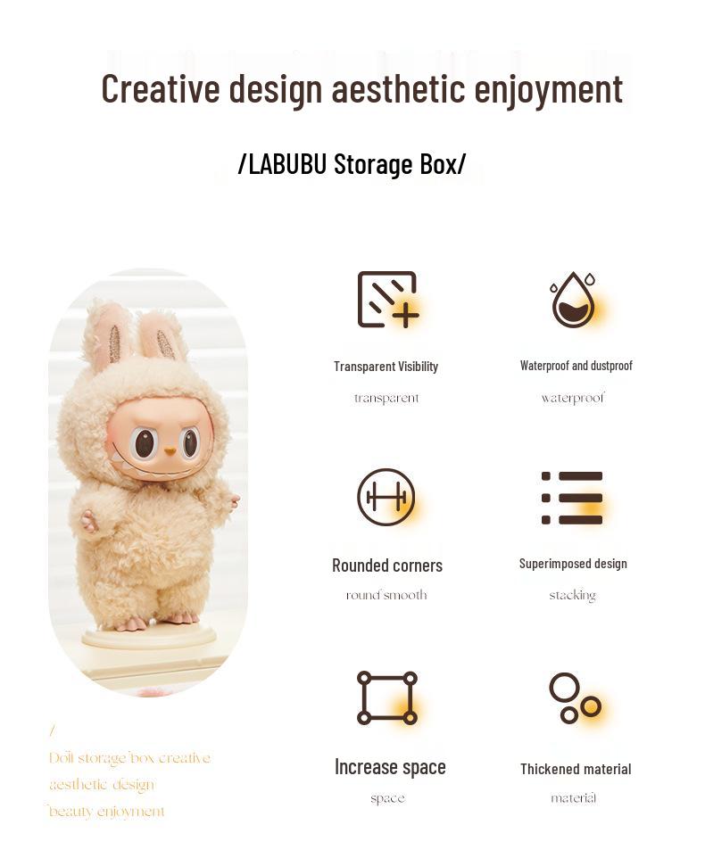 Labubu Plush Vinyl Figure Display Box - Bubble Mart Transparent Storage and Surprise Blind Box.