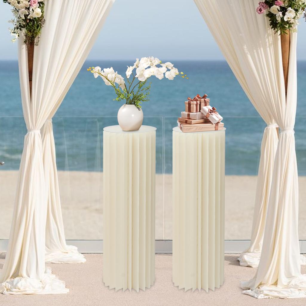 2-Pack Foldable Cardboard Centerpiece Stand, Cylinder Flower Display Column, DIY Wedding Party Decor, Reusable Plant Holder
