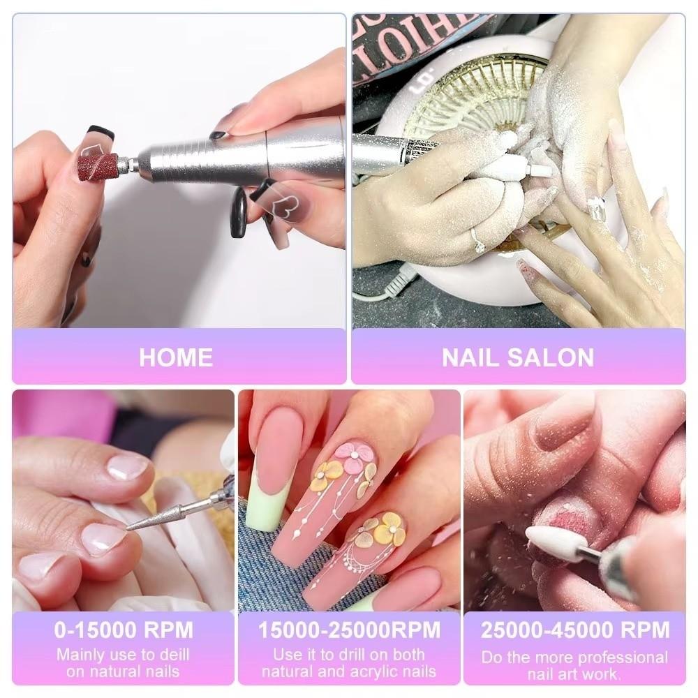 New Professional Electric Nail Drill Machine Portable Rechargeable Nail Sander File 45000RPM Low Noise Manicure Salon Tool