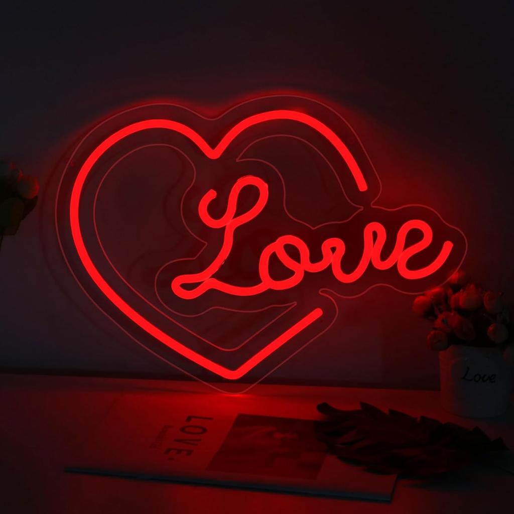 Heart Love Neon Sign, Valentines Day LED Light, USB Powered Dimmable LED Sign for Wall Decoration, Party, Wedding, Bedroom, Living Room, 15.7"x11.4"