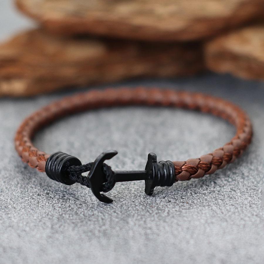 Trendy Hand-Woven Leather Men Bracelet Brown Vintage Navy Anchor Braclet Outdoor Riding Couple Leather Rope Bracelet