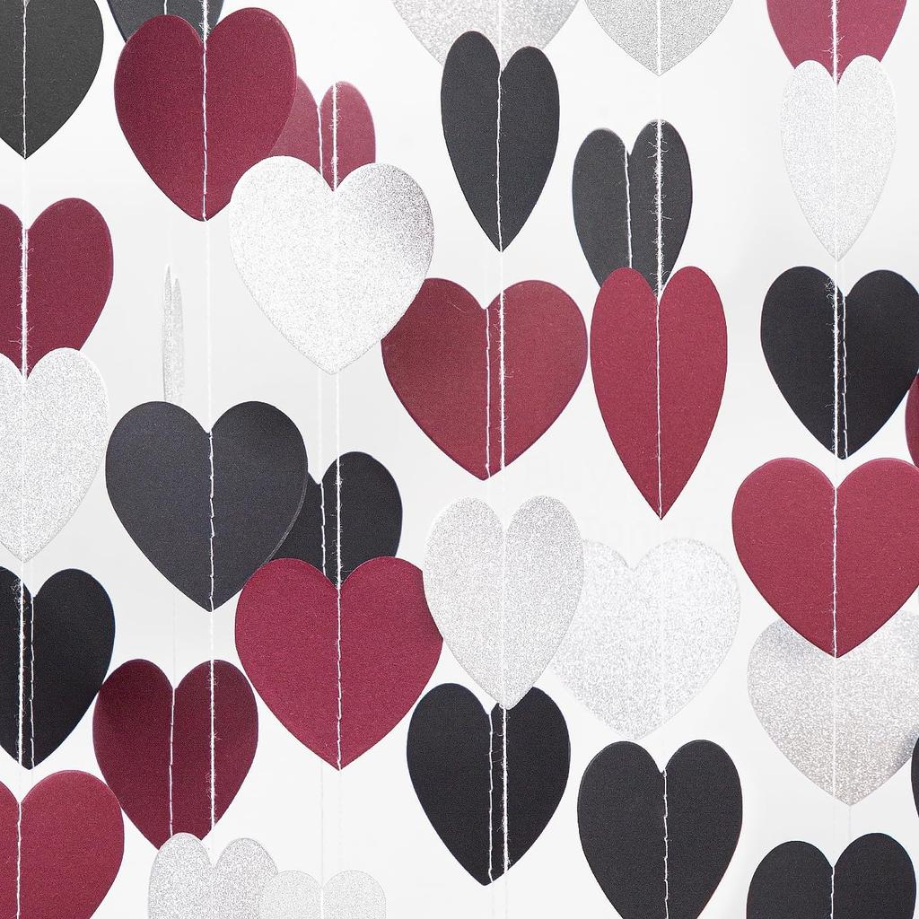 Rose-Gold Pink Burgundy Valentines Decorations - Paper Heart Garland 52ft Hanging Streamer Banner Engagement Mothers Day Wedding Anniversary Bridal
