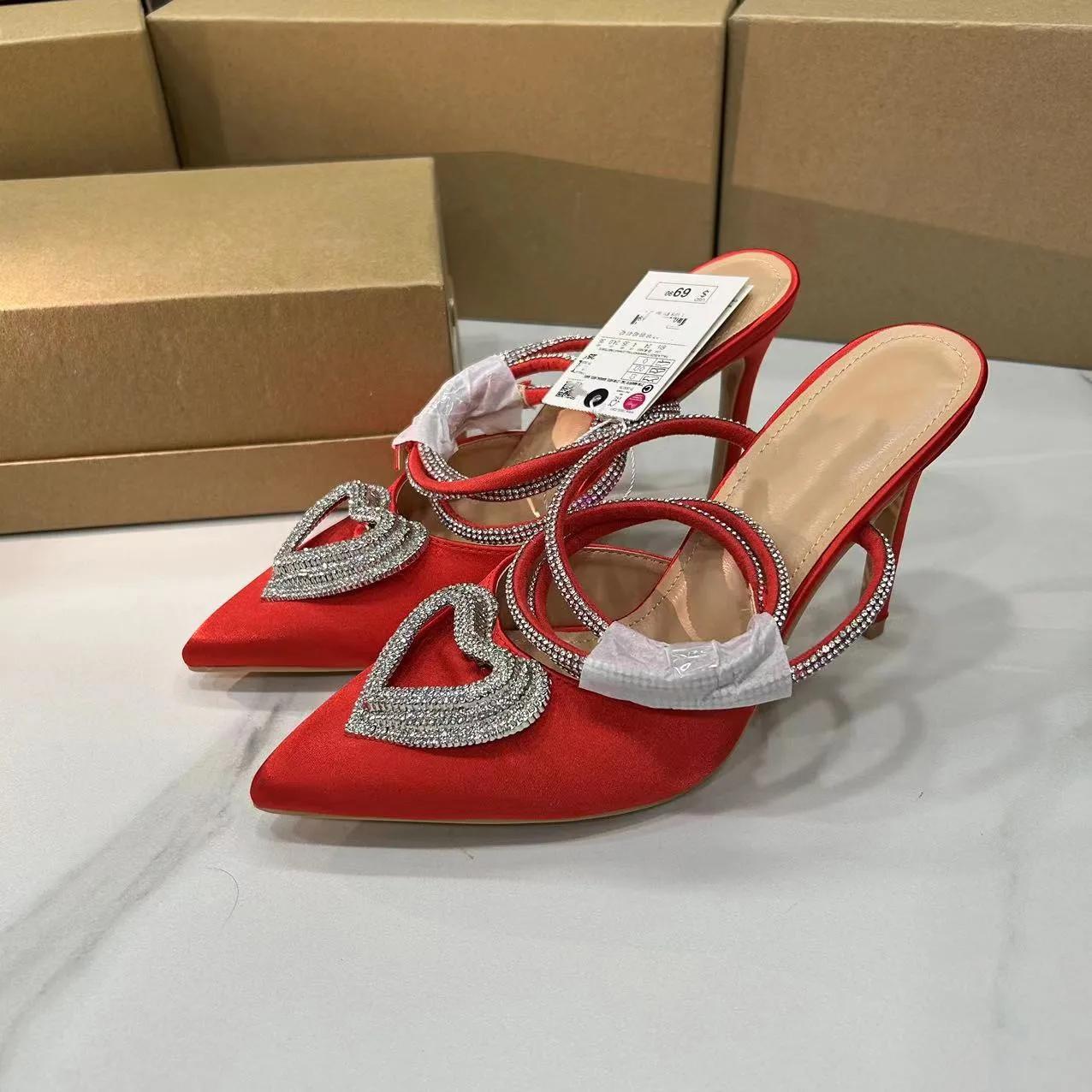 

модные туфли на высоком каблуке женская обувь модные блестящие стразы сексуальные туфли с открытой пяткой туфли на шпильке элегантные свадебные туфли женские туфли-лодочки 37 красный