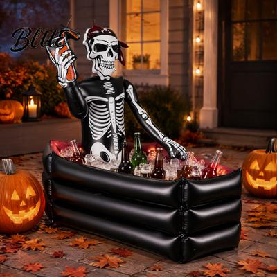 Inflatable Ice Bucket for Halloween Skull Bucket Pirate Skeleton Drink Cooler Party Leakproof Events Thickened PVC Portable Beverage Tub Outdoor