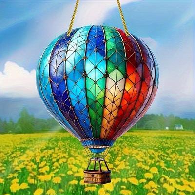 Mobile Attrape-soleil Montgolfière Acrylique 2D Décor Multicolore Décoration d'Intérieur Fenêtre Art Ornement pour Maison Intérieur de Voiture, Décoration Quatre Saisons