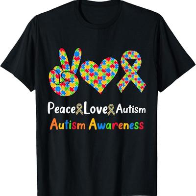 Peace Love Autism Awareness Kids Family Support T Shirt