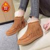 Large size comfortable short fringed boots women's autumn and winter new sweet versatile velvet flat women's boots