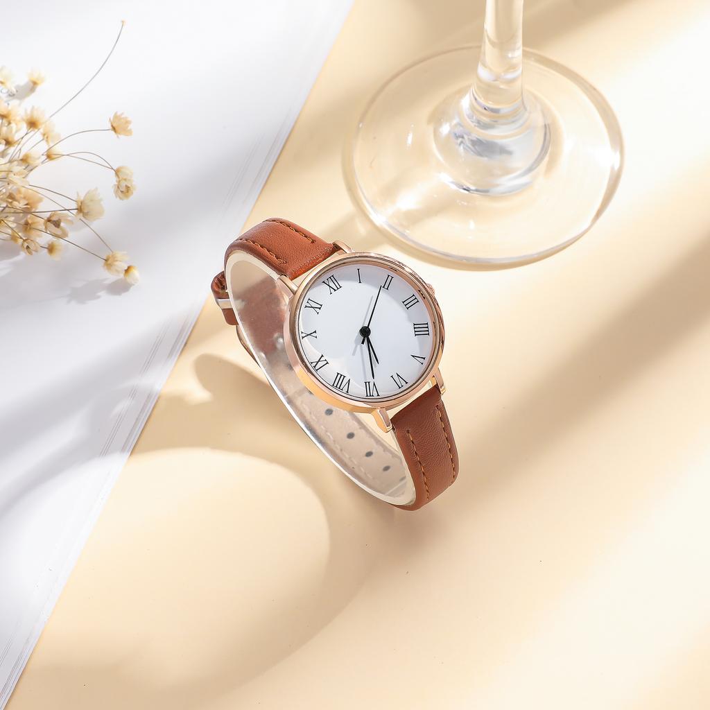 5pcs/set new simple versatile women's leather belt quartz watch bracelet five-piece set suitable for birthday gifts