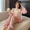 Frühlings- und Herbstpyjamas für Damen, langärmeliges Pyjama-Set aus goldenem Samt, Palast-Diamant-Samt, süße französische Damen-Heimkleidung