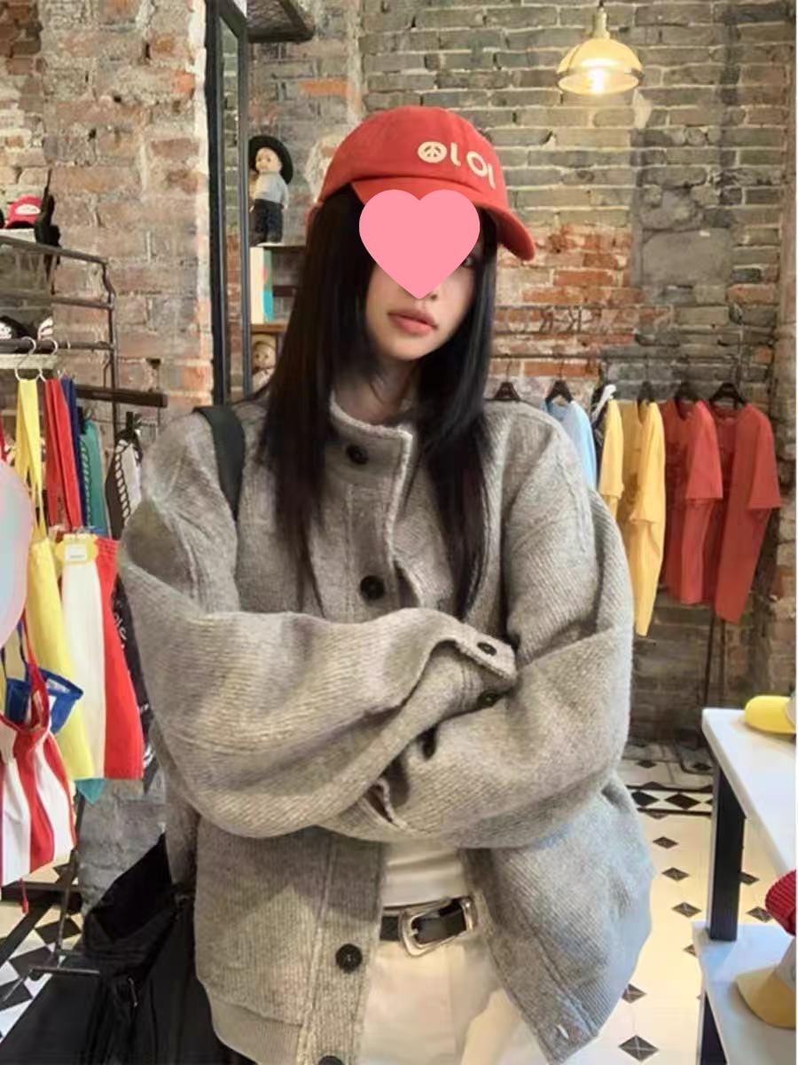 

Retro Stand Collar Woolen Coat - Women s Gray Short Jacket for Spring & Autumn 2026 Large сірий колір