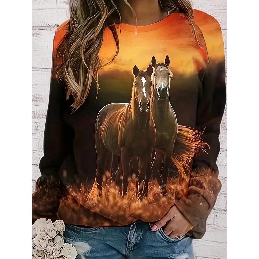New 3D Animal Print Women's Fashionable T-shirt Autumn Long-sleeved Casual Comfortable OverSize Round Neck T-shirt