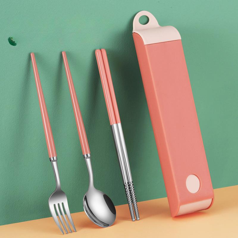 Stainless Steel Tableware Set Spoon Outdoor Chopsticks Three-piece Set Student Portable Tableware Set