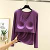 With Chest Pad Modal Long Sleeves Shirt Women Autumn Loose V-neck All-Match Casual Bottoming Shirt Thin Plus Size Top