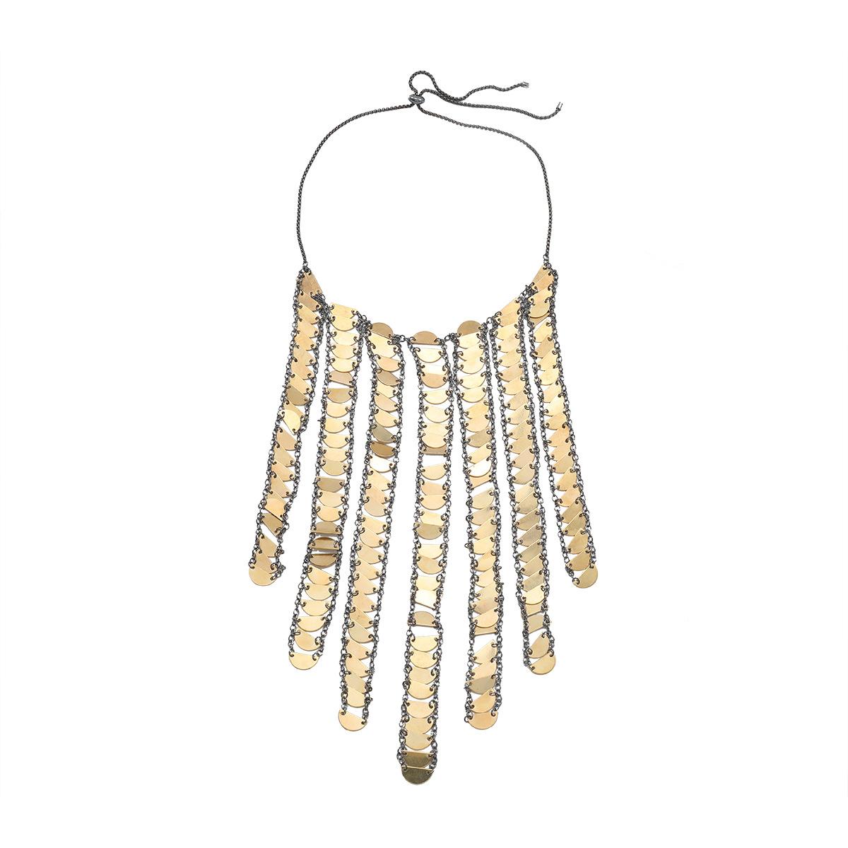 2025 autumn style European and American exaggerated multi-layer sequin tassel necklace hand woven Bohemian women s style