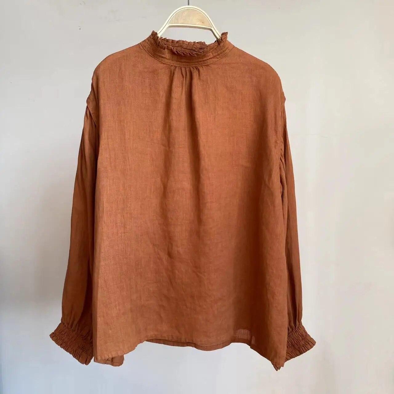 

Johnature простые женские топы рубашки весна-лето повседневные винтажные однотонные свободные плиссированные женские блузки на пуговицах One Size оранжевый