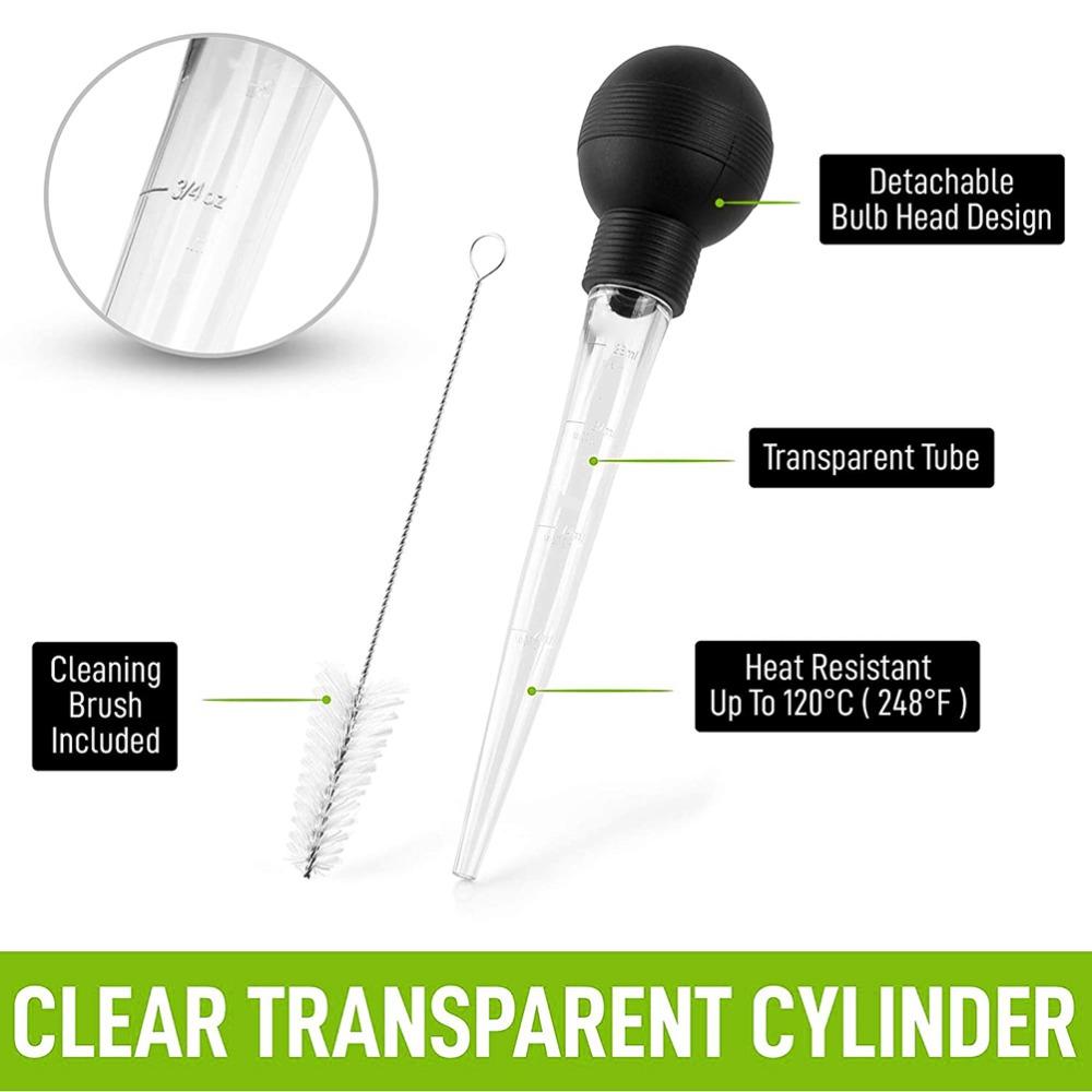 with Brush Turkey Baster Silicone Bulb Dishwasher Safe Food Injector Black Large Meat Injector Poultry Flavoring
