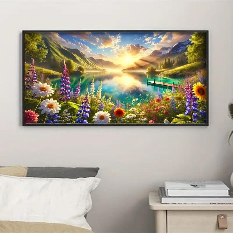 

Цветущие цветы DIY Мозаичная живопись Восход Водопад Пейзаж 5D Алмазная живопись Квадратный Круглый Страз Ручная работа Вышивка крестом Full Round 50x100CM