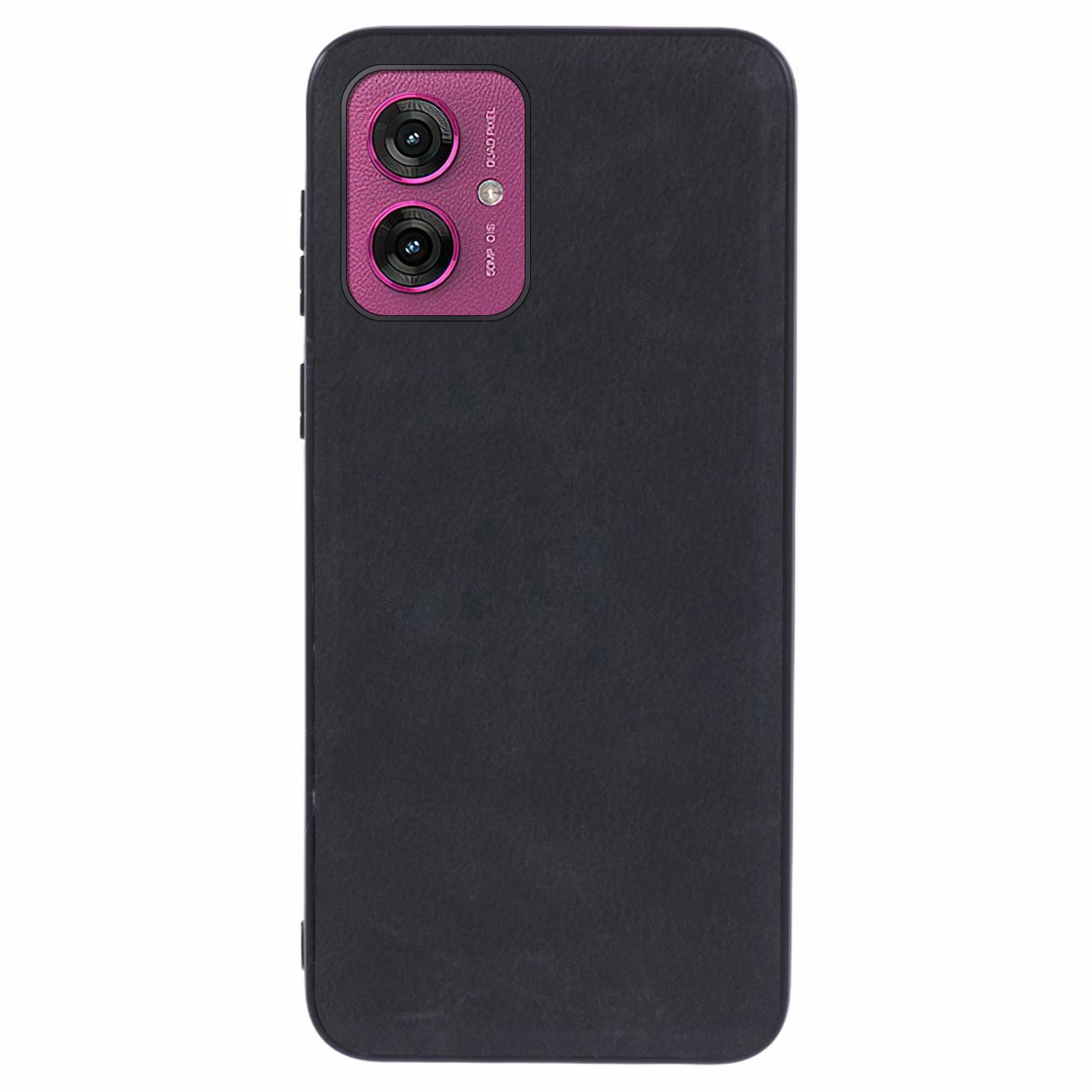

For Motorola Moto G55 5G Case Retro Leather Coated PC+TPU Phone Cover Black