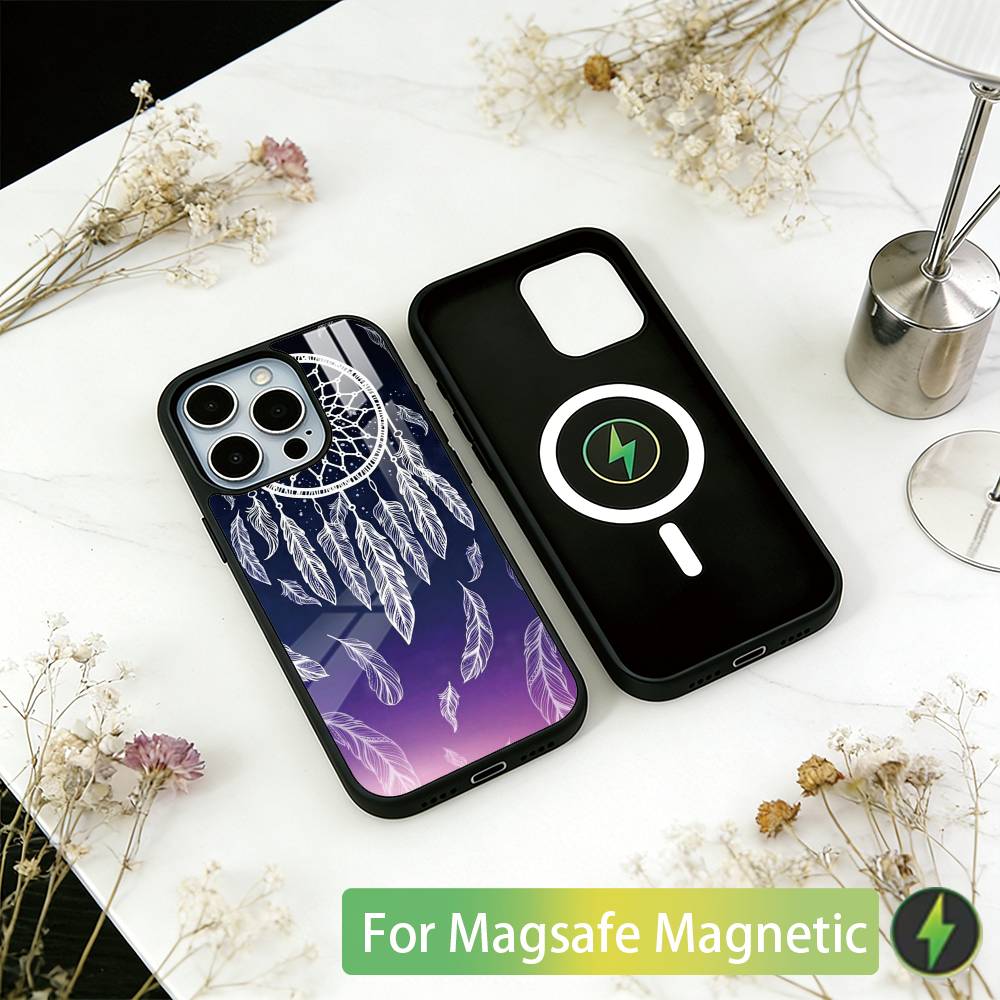 Dreamcatcher Feather Phone Case For iPhone17,16,15,14,13,12,11 Plus,Pro Magnetic For Magsafe Wireless Charging