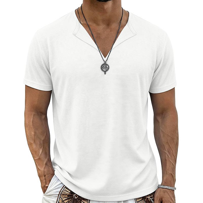 

Men s Casual V Neck T Shirt Lightweight Breathable Short Sleeve Top Cotton Linen Blend Summer Fashion Tee for Everyday Wear XXL білий