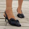 Women New Pointed Toe Light Mouth Orange Shoes Bow Fashion Sexy Solid Color Banquet High Heels Decoration