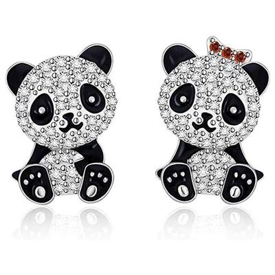 Cao Shi's Cute Panda Bow Earrings: Stylish Chinese Niche Fashion with Zircon Detailing.
