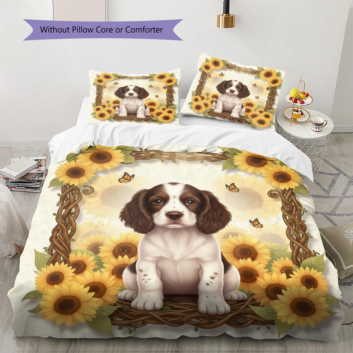 

SunflowersandAnimals Pattern Bedding Quilt Set Quilt Cover Pillowcase Home Decoration Birthday Gift (1 * duvet cover + 2 * pillowcase, without core) 135x200cm