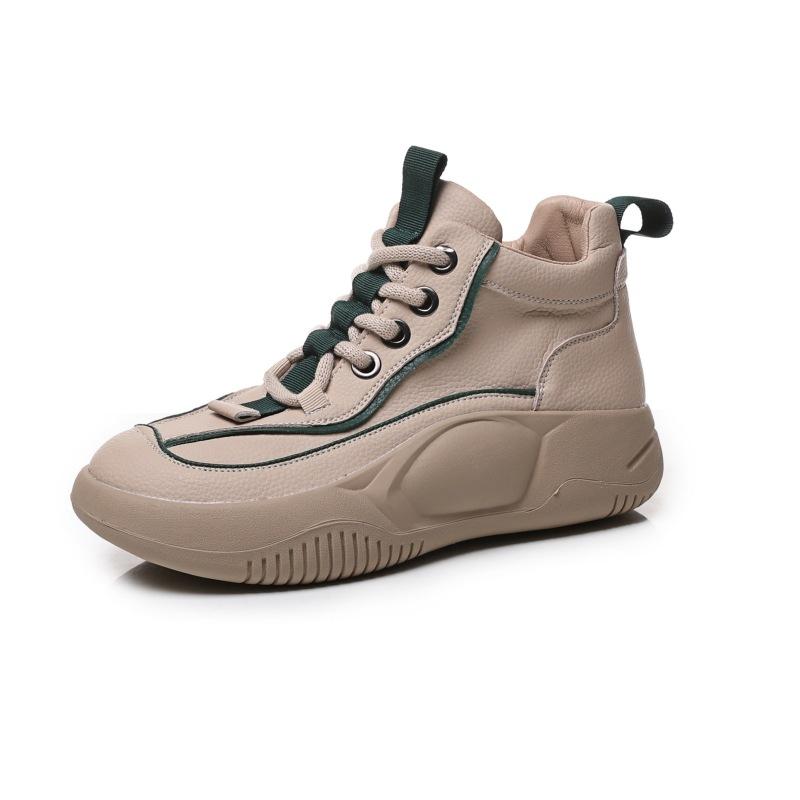 

High-top women s leather autumn and winter new versatile thick-soled color matching sports and leisure dad shoes 40 зелений