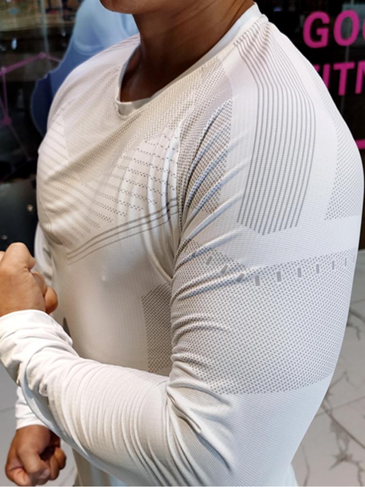 Men's Sportswear Gym T-Shirts Long Sleeve High Elasticity Quick Dry Running Shirts Round Neck Outdoor Sports Top