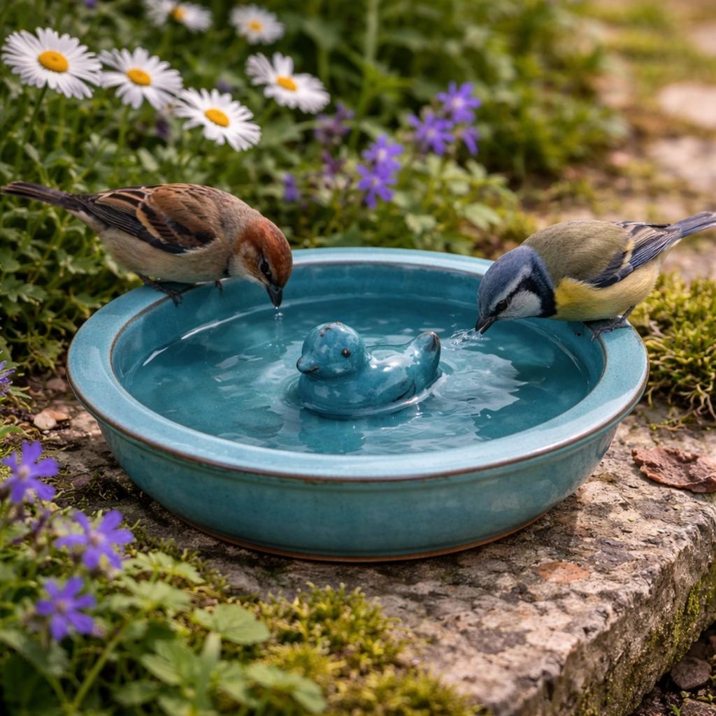 Ceramic Bird Waterer with a Duck
