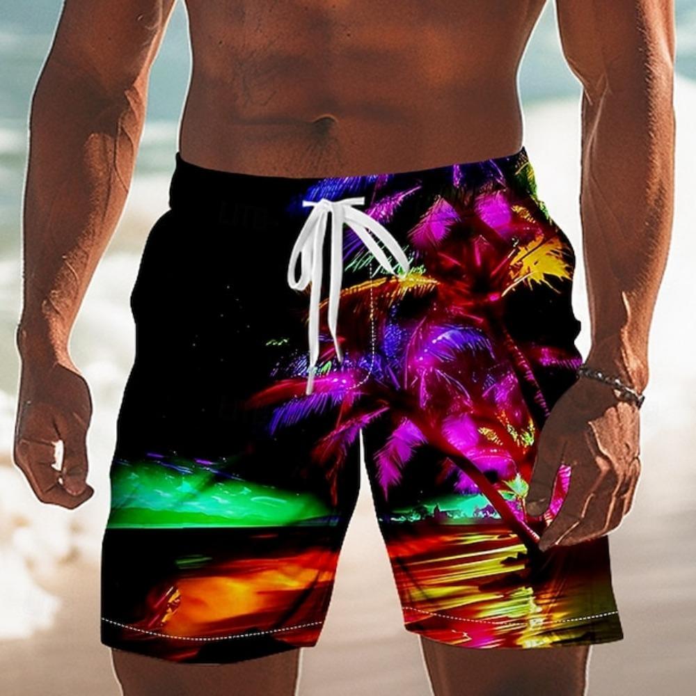 Tropical Sunset Beach Shorts Men's Palm Tree Print Quick Dry Swim Trunks For Beach Wear Oversized Men's Surf Shorts