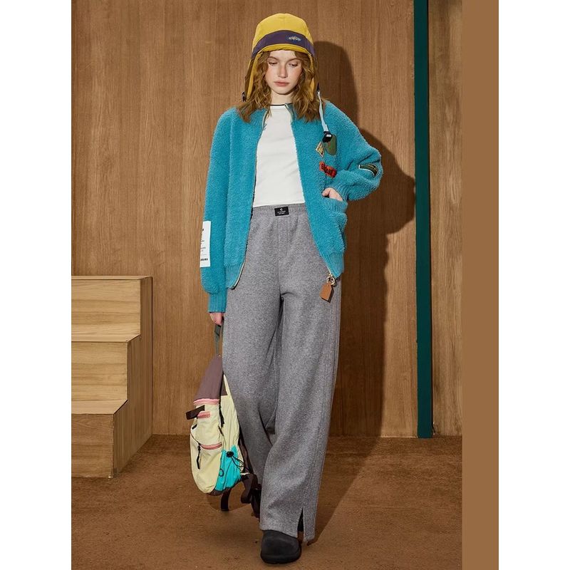 Coolhut Gray Loose Casual Slimming Relaxed Straight-Leg Drapey Wide-Leg High-Waisted Winter Women's Casual Sweatpants