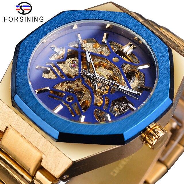 Forsining Fashion Steampunk Luxury Black Dial Mens Automatic Mechanical Watch Waterproof Skeleton Design Relogio Wristwatches