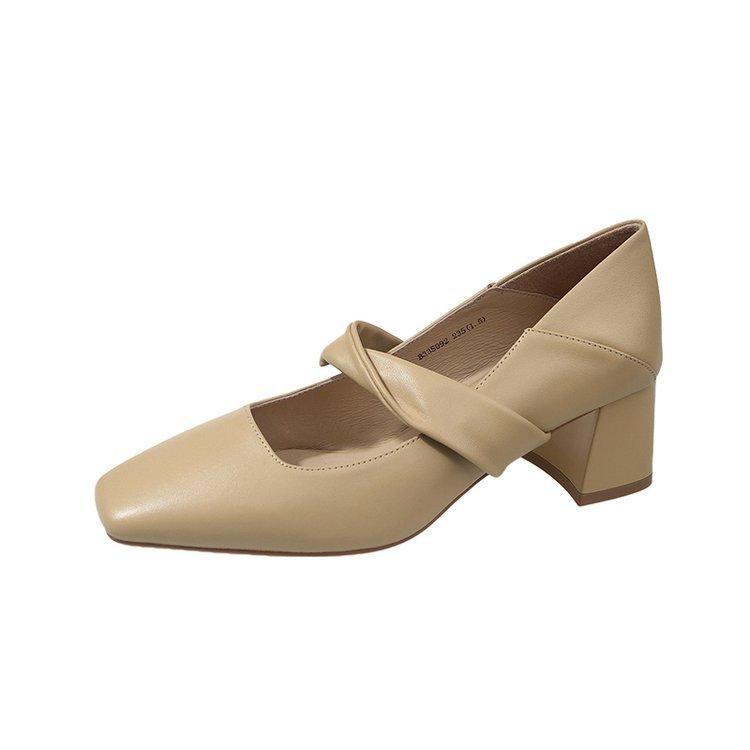 

New autumn and winter 2024 square head women s shoes high heels thick heels small leather shoes versatile niche British style women s single shoes 40