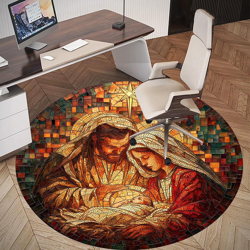 1pc Christmas Round Chair Mat Office Area Rug - Non-Slip, Floor Mat for Office, Bedroom, Ideal Home Decor Gift C0112004