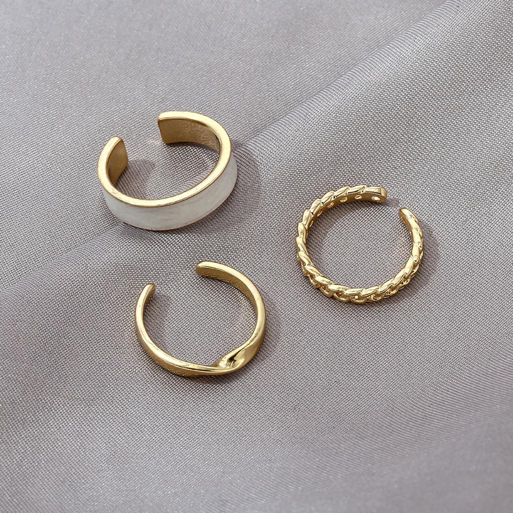 3 Pcs Finger Ring Women S Fashion Personality Trend Adjustable Open Rings Daily Matching Decorations Gold One Size