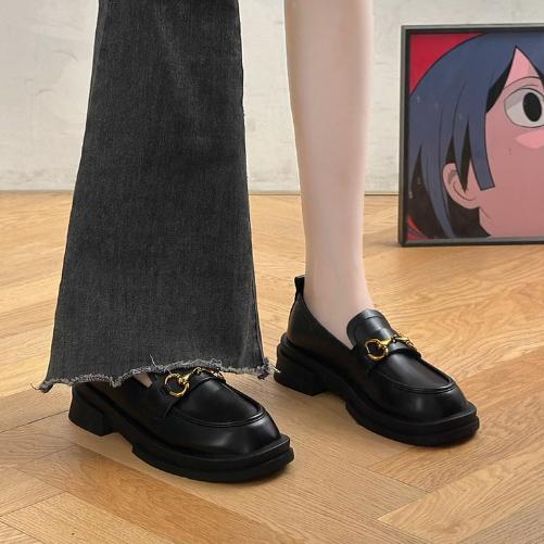 

Fashion British Style Women s Breathable Loafers for Girls, Metal Buckle Versatile Soft Top Single Shoes, Small Leather Shoes for Women 40