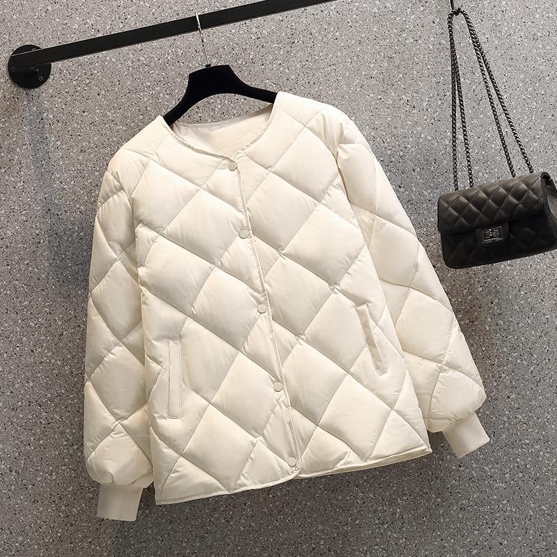 Women's Winter Short Lightweight Warm Coat Korean Style Diamond Pattern Casual Coat