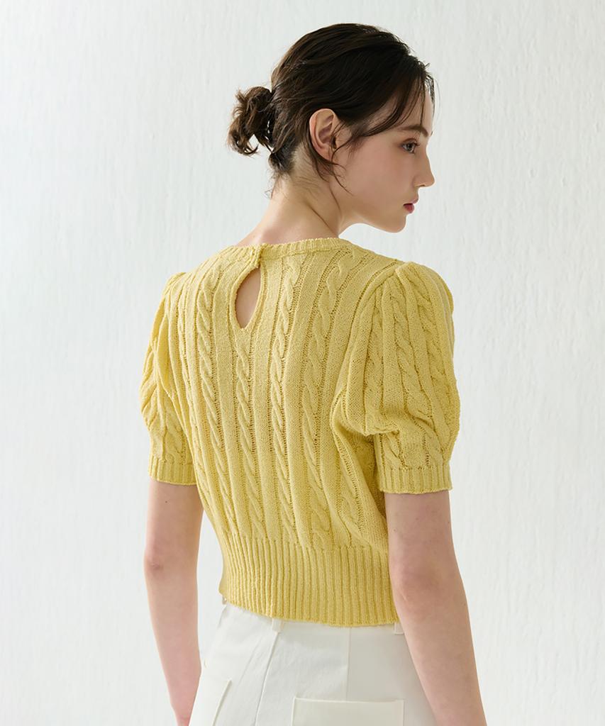 Kamino Cable Knit Puff Short Sleeve Knit Lemon