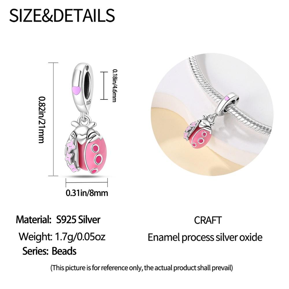 Authentic Copper Charm Bead Charms Luxury Romantic Pink Ladybug Pendant Bead Charms Compatible With Bracelets Diy Women Making Delicate Gift