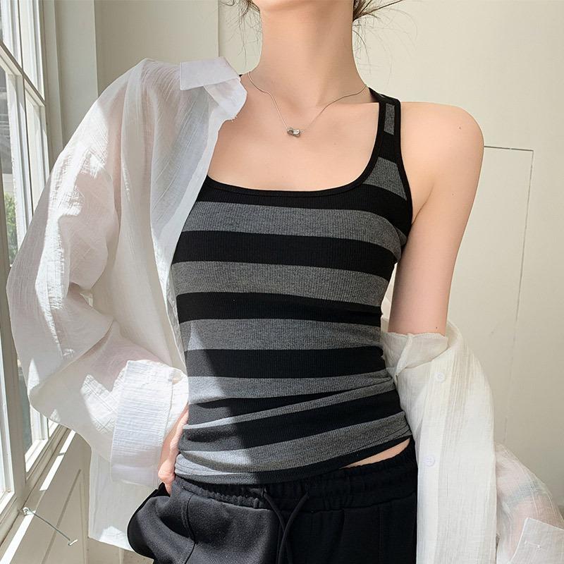 Striped contrasting color sling vest women's summer inner wear slim and thin outer wear sleeveless bottoming top
