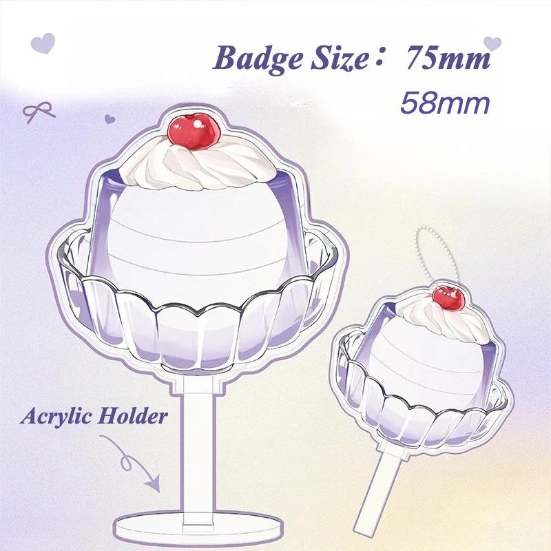 Pudding Cup PVC Badge Ornaments for Girls Desktop Decoration 75mm Badge Holder Anime Badges Display Japan Style Kawaii Design