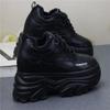 Fashion 12CM Genuine Leather Vulcanize Fashion Thick Bottom Women Chunky Sneakers Platform Wedge Causal Winter Plush Autumn Shoes