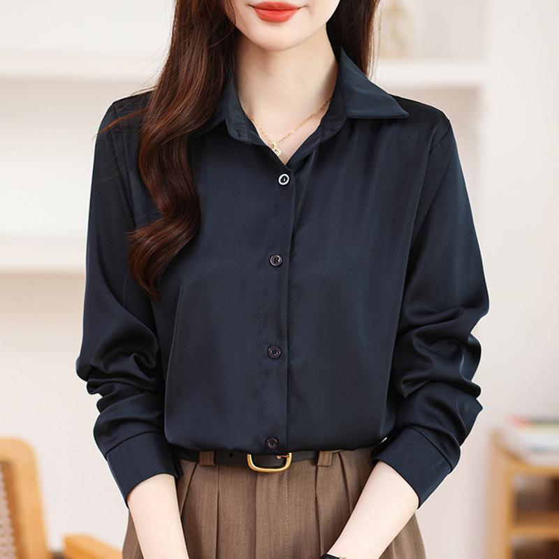 

Женские блузки, рубашки, весна 2025, женская блузка с длинным рукавом, рубашка с отложным воротником, белая, черная шифоновая блузка, рубашка, женские топы J866 2XL